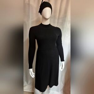 Elegant Black Sweater Knit Dress with Button Detail